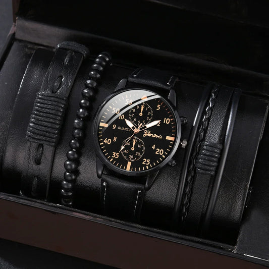 4/1pcs Men Watches Set Luxury Fashion Design Leather Watch no Box
