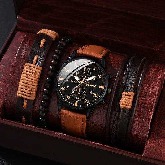 4/2/1pcs Men Sports Wristwatch Luxury Brown Leather Bracelet no Box